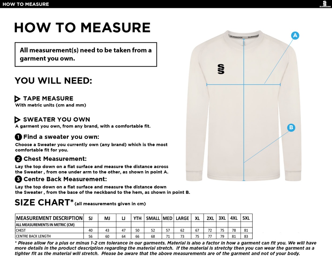 Cheshire County - Playing Sweater - Unisex Fit - Size Guide