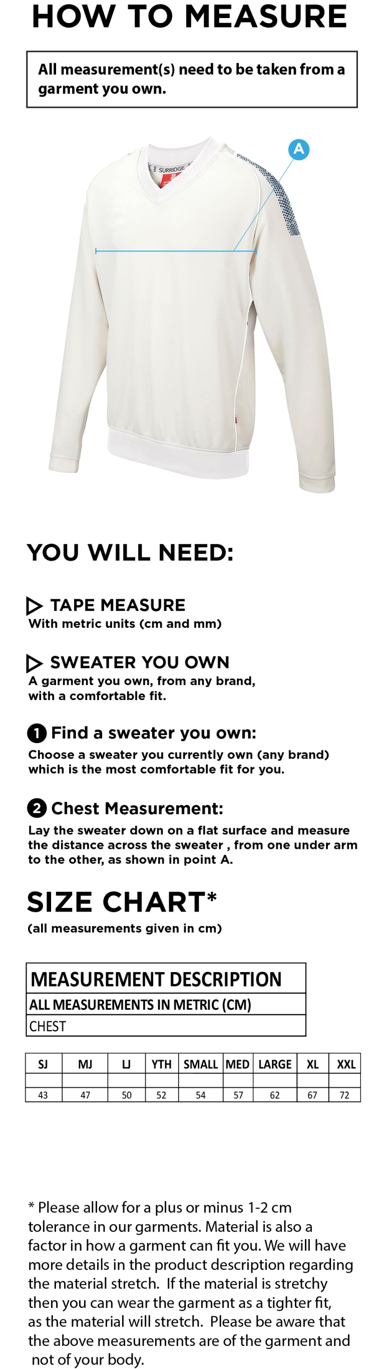 Cheshire County - Dual Long Sleeve Sweater - Size Guide