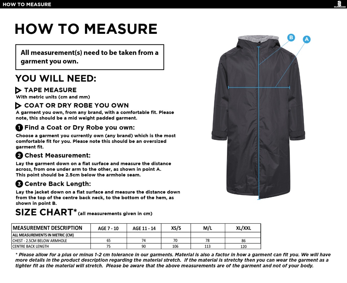 Cheshire County - Active Fleece Robe - Unisex Fit - Size Guide