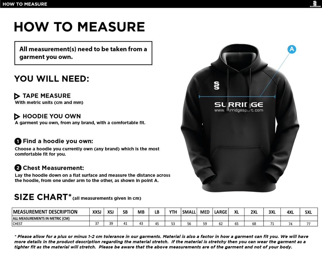 Cheshire - Fuse Hoody - Unisex Fit - Size Guide