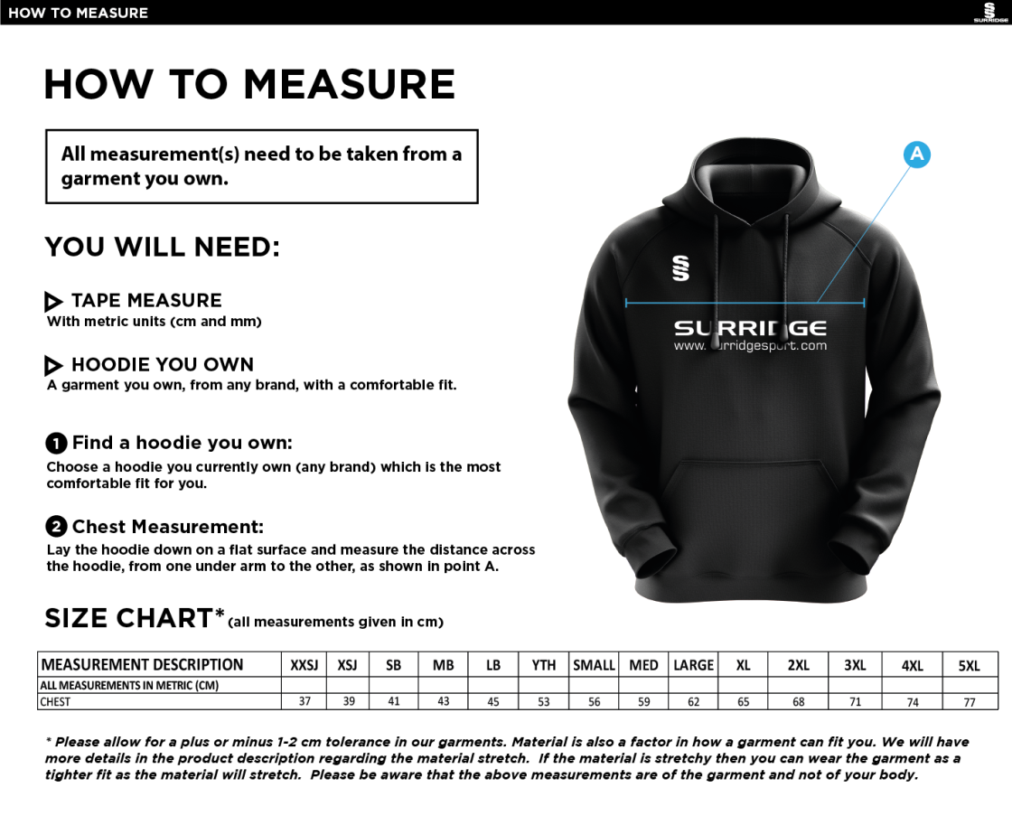 Cheshire Panthers - Fuse Hoody : Black / White - Size Guide