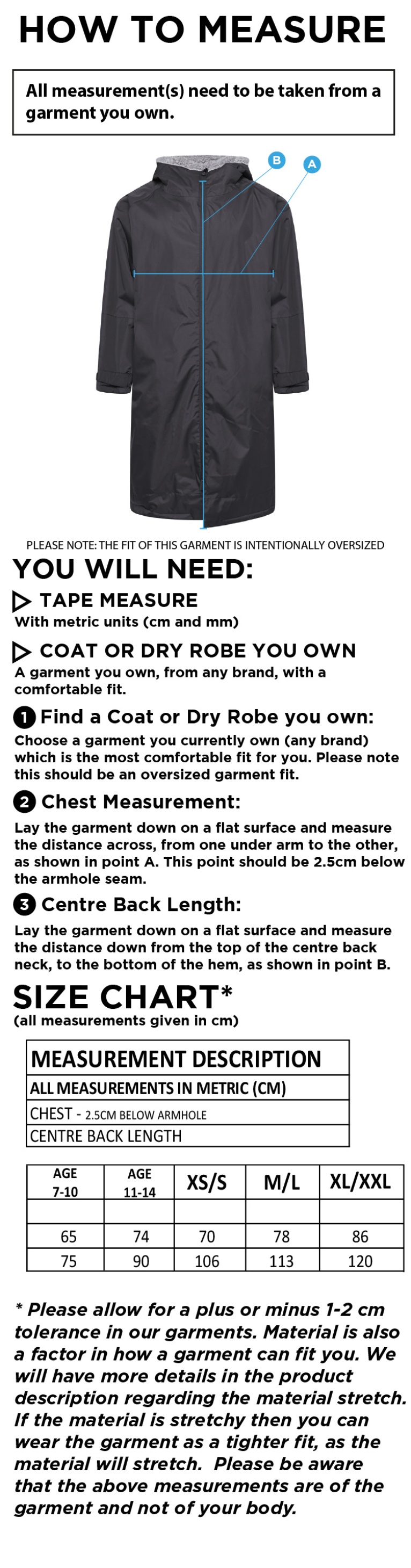 Cheshire County - Active Fleece Robe - Unisex Fit - Size Guide