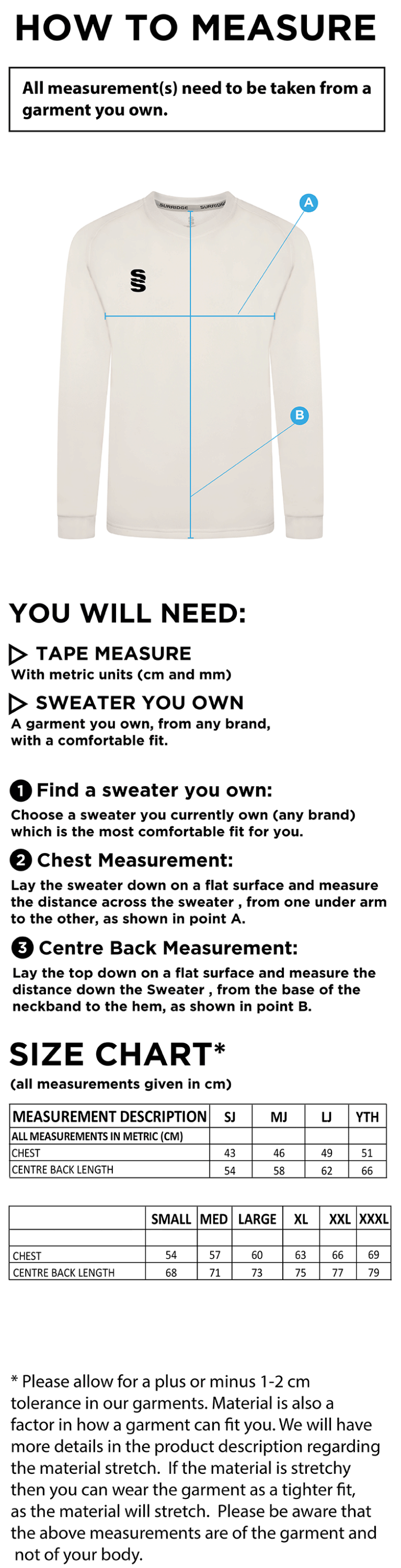Cheshire County - Blast Long Sleeve Sweater - Unisex Fit - Size Guide