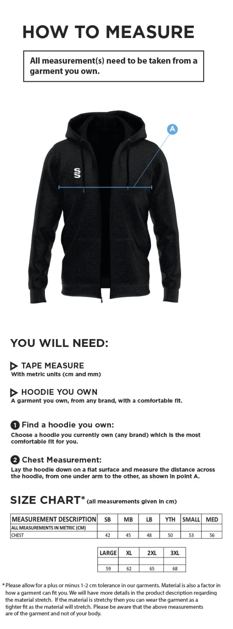 Cheshire Tigers - Dual Full Zip Hoody : Black - Size Guide