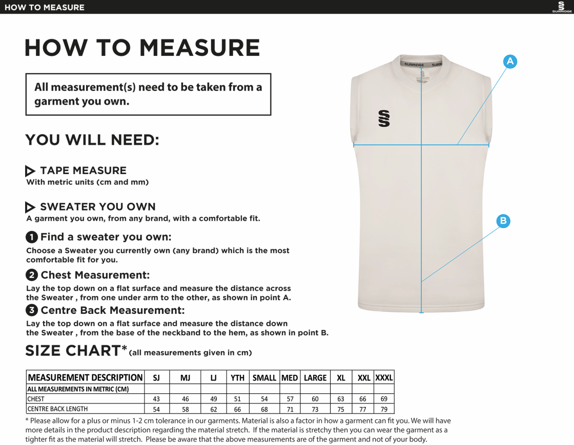 Cheshire County - Blast Sleeveless Sweater - Unisex Fit - Size Guide