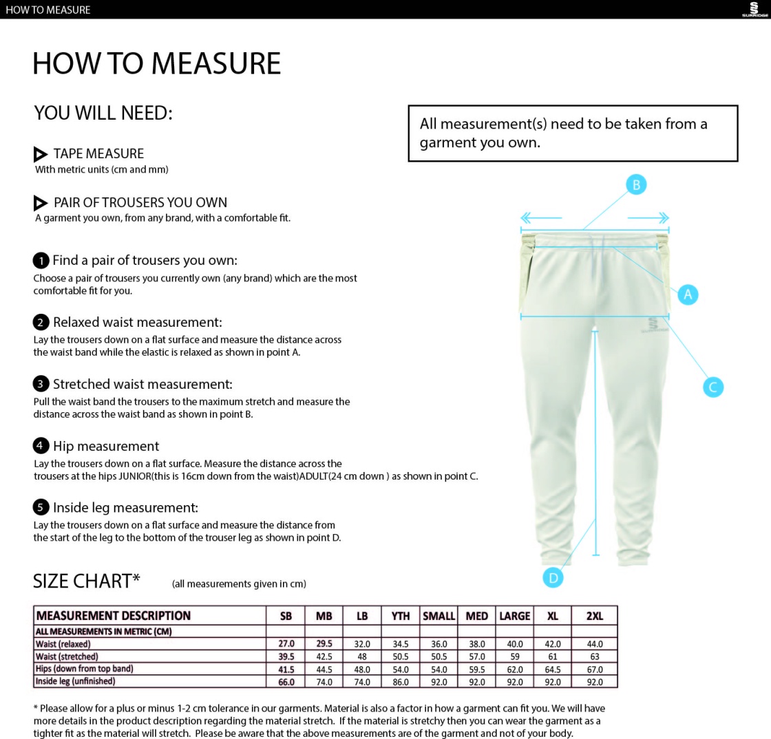 Cheshire 50s - Blade Playing Pant : Black - Size Guide
