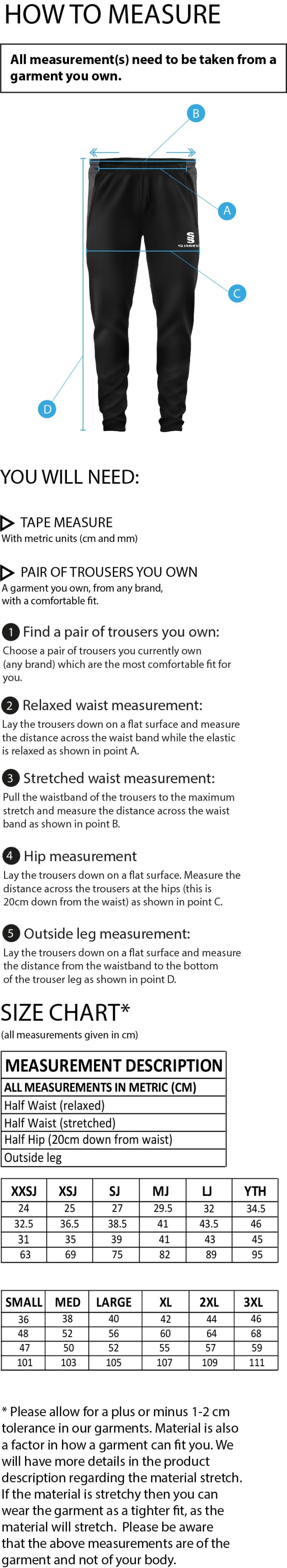 Cheshire Jaguars - Dual Skinny Pant : Black - Size Guide