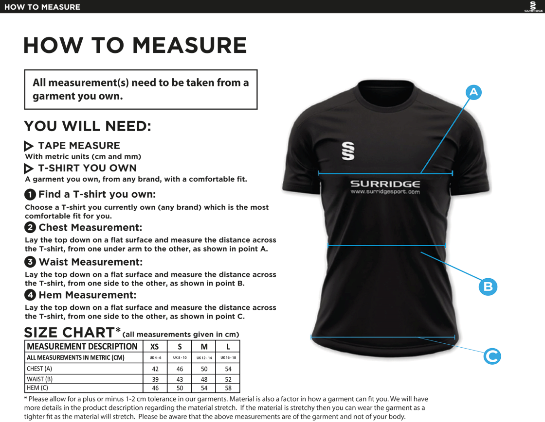 Cheshire Sapphires - Dual Games Shirt - Navy - Women's Fit - Size Guide