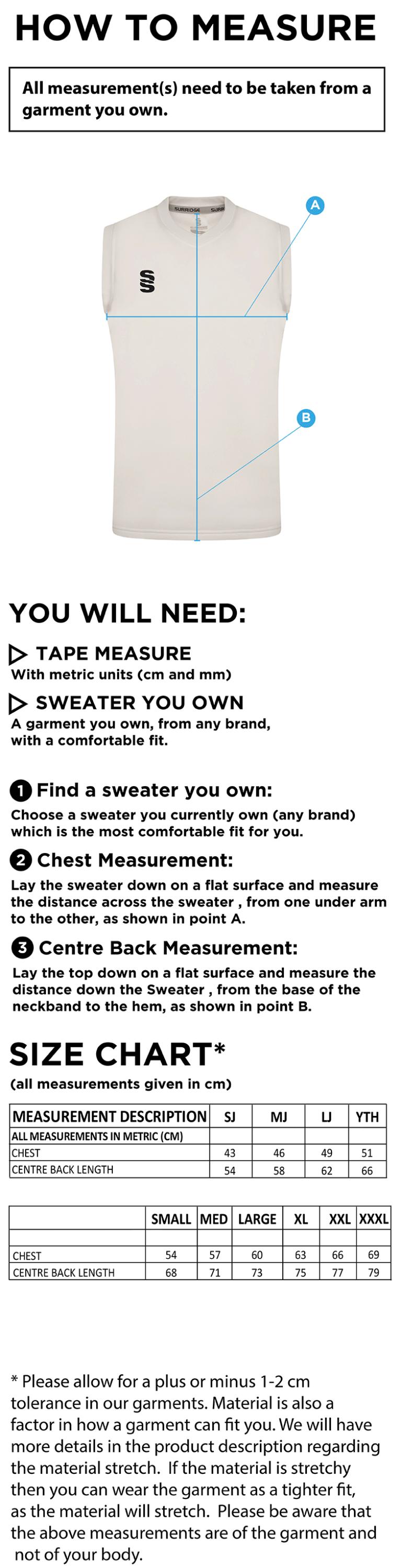 Cheshire County - Blast Sleeveless Sweater - Unisex Fit - Size Guide