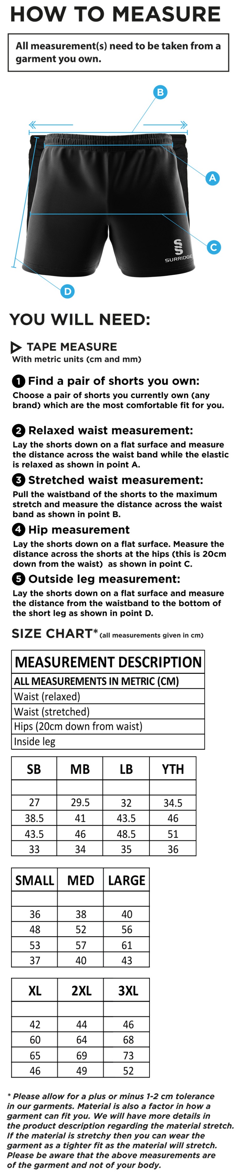 Cheshire County - Performance Gym Short - Unisex Fit - Size Guide