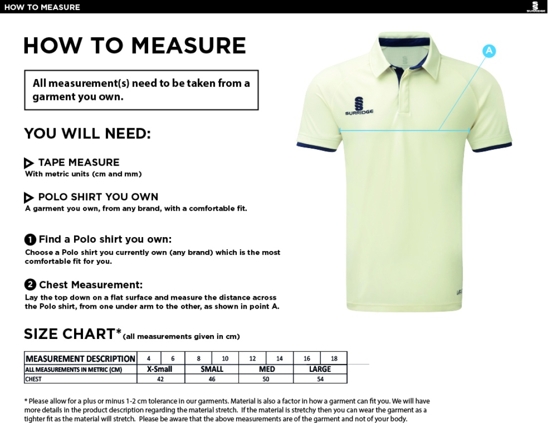 Cheshire County - Dual Cricket Shirt Short Sleeve - Women's Fit - Size Guide