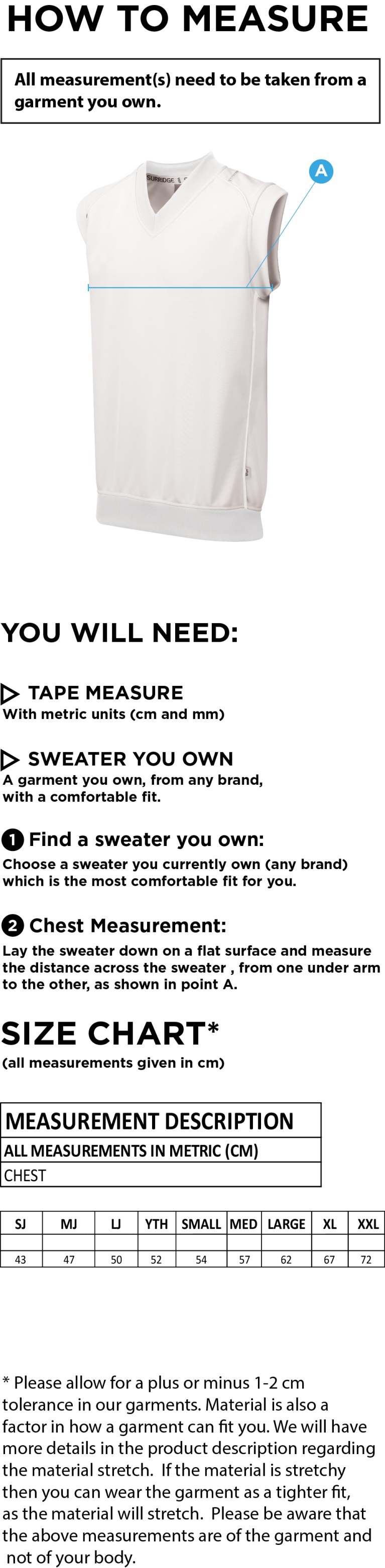 Cheshire 50s - Dual Sleeveless Sweater - Size Guide