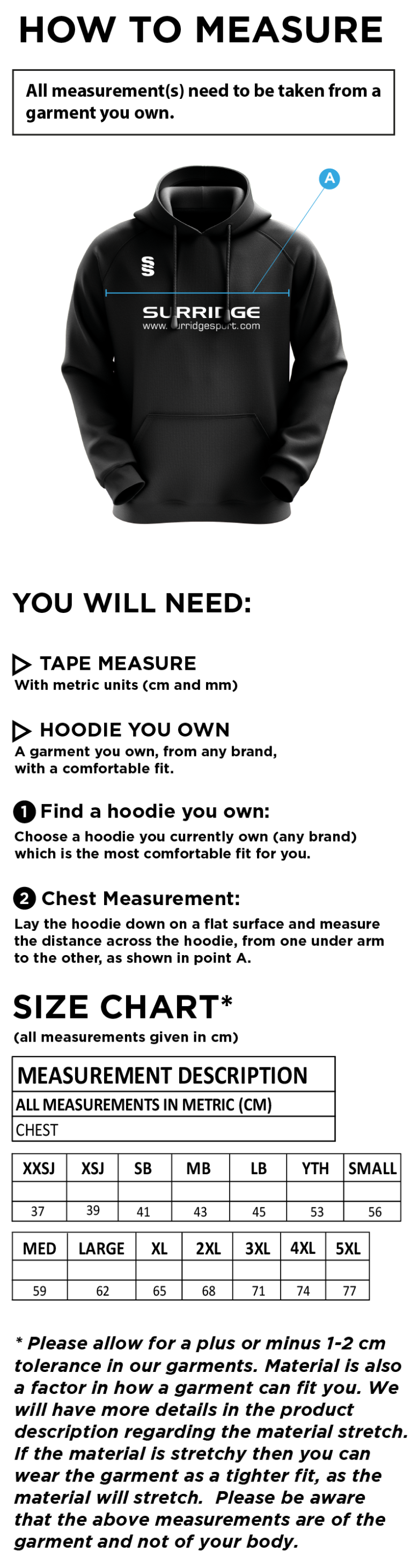 Cheshire - Fuse Hoody - Unisex Fit - Size Guide
