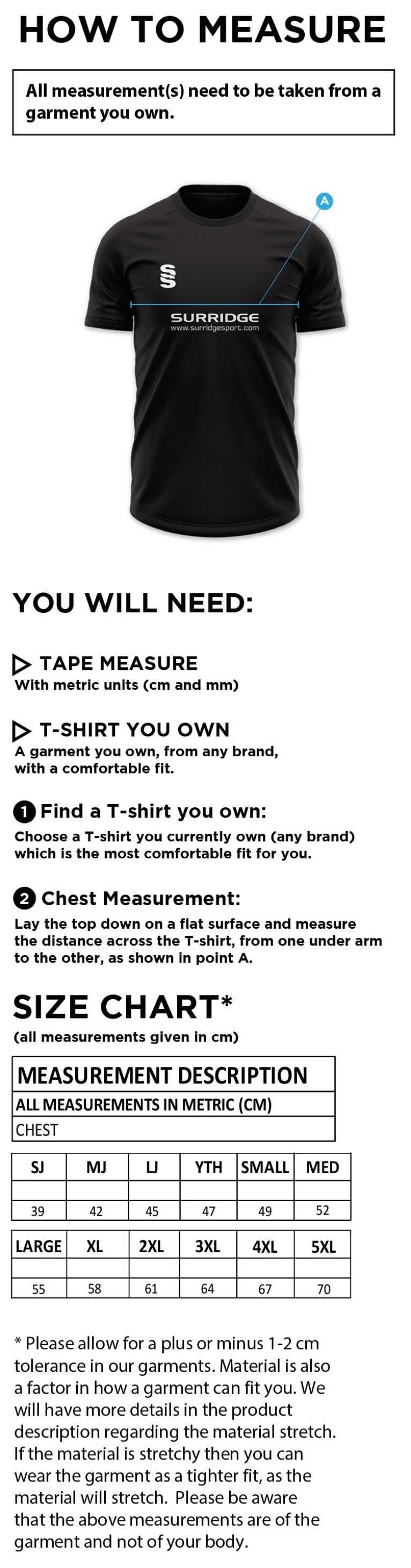 Cheshire County - Impact T-Shirt - Unisex Fit - Size Guide