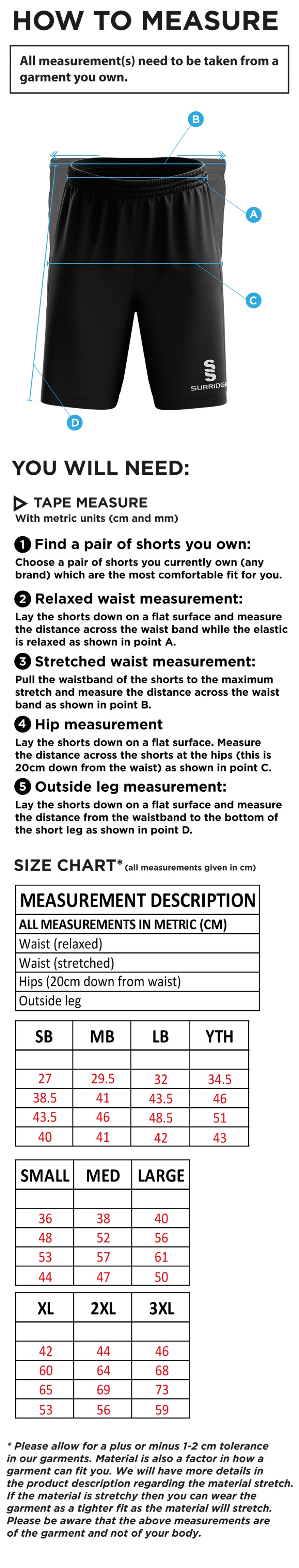 Cheshire 50s - Blade Shorts : Black - Size Guide