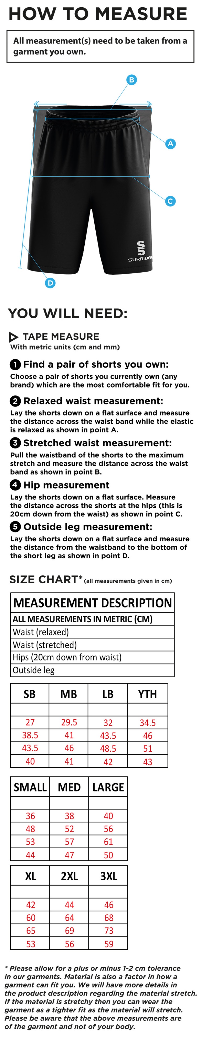 Cheshire Staff - Blade Shorts : Black - Size Guide