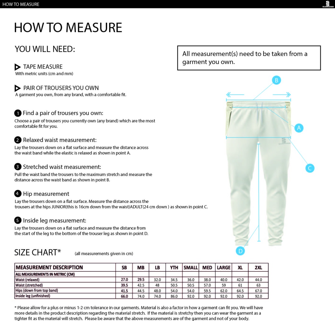 Cheshire County - Ergo Playing Pant - Size Guide