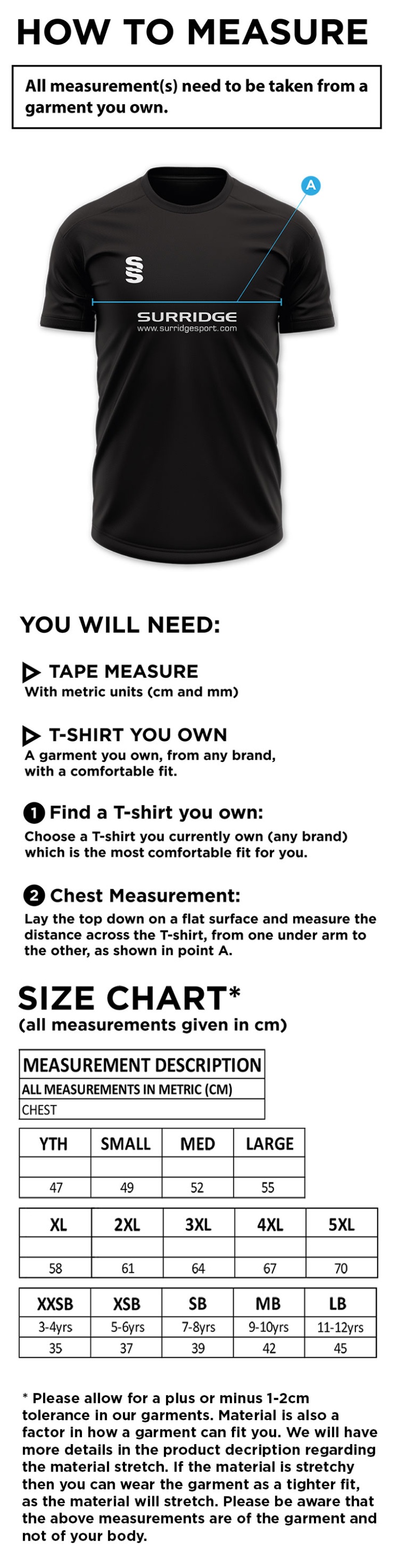 Cheshire Panthers - Dual Games Shirt - Red (2nd) - Size Guide