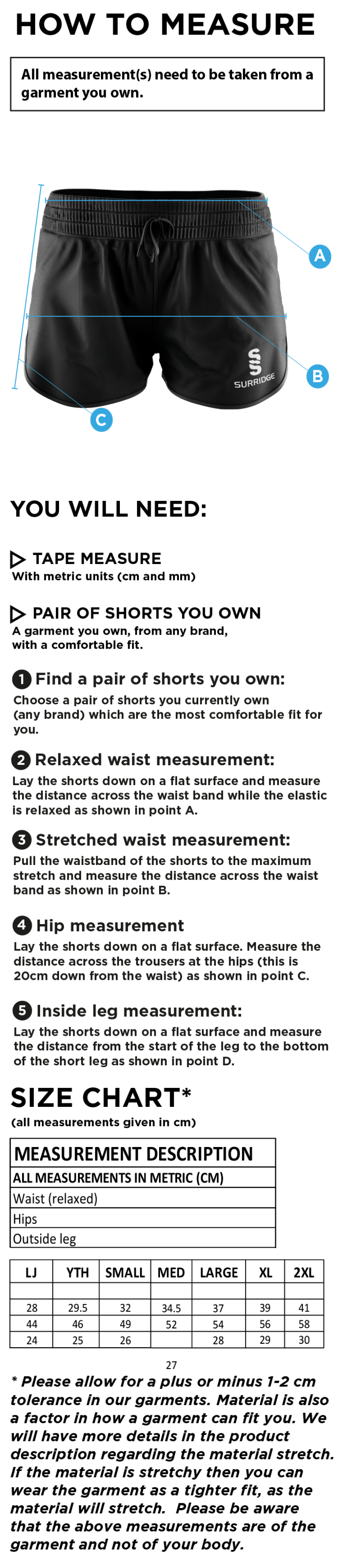 Cheshire - Dual Active Short - Women's Fit - Size Guide