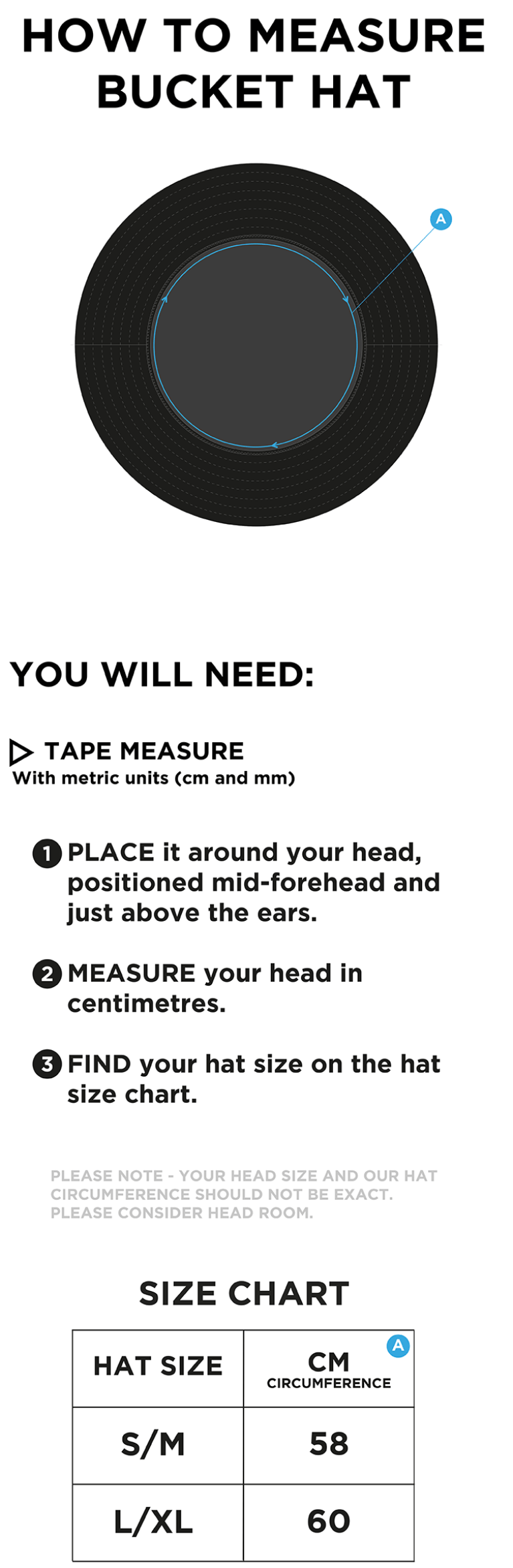 Cheshire County - Dual Bucket Hat - Black - Size Guide