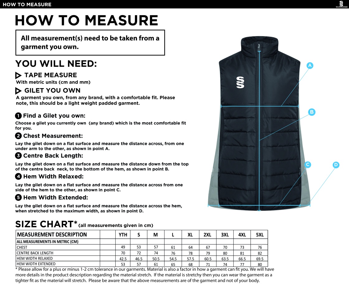 Cheshire County - Active Hybrid Jacket - Unisex Fit - Size Guide