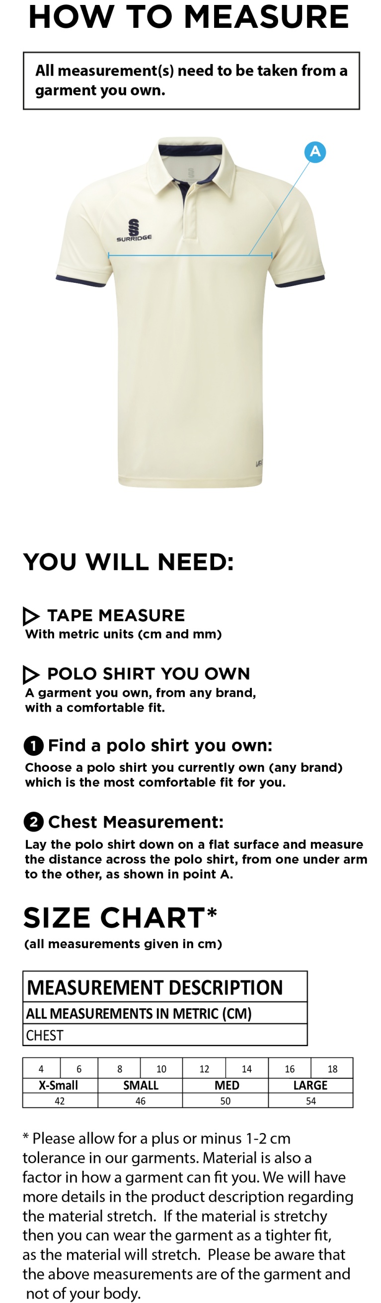 Cheshire County - Dual Cricket Shirt Short Sleeve - Women's Fit - Size Guide