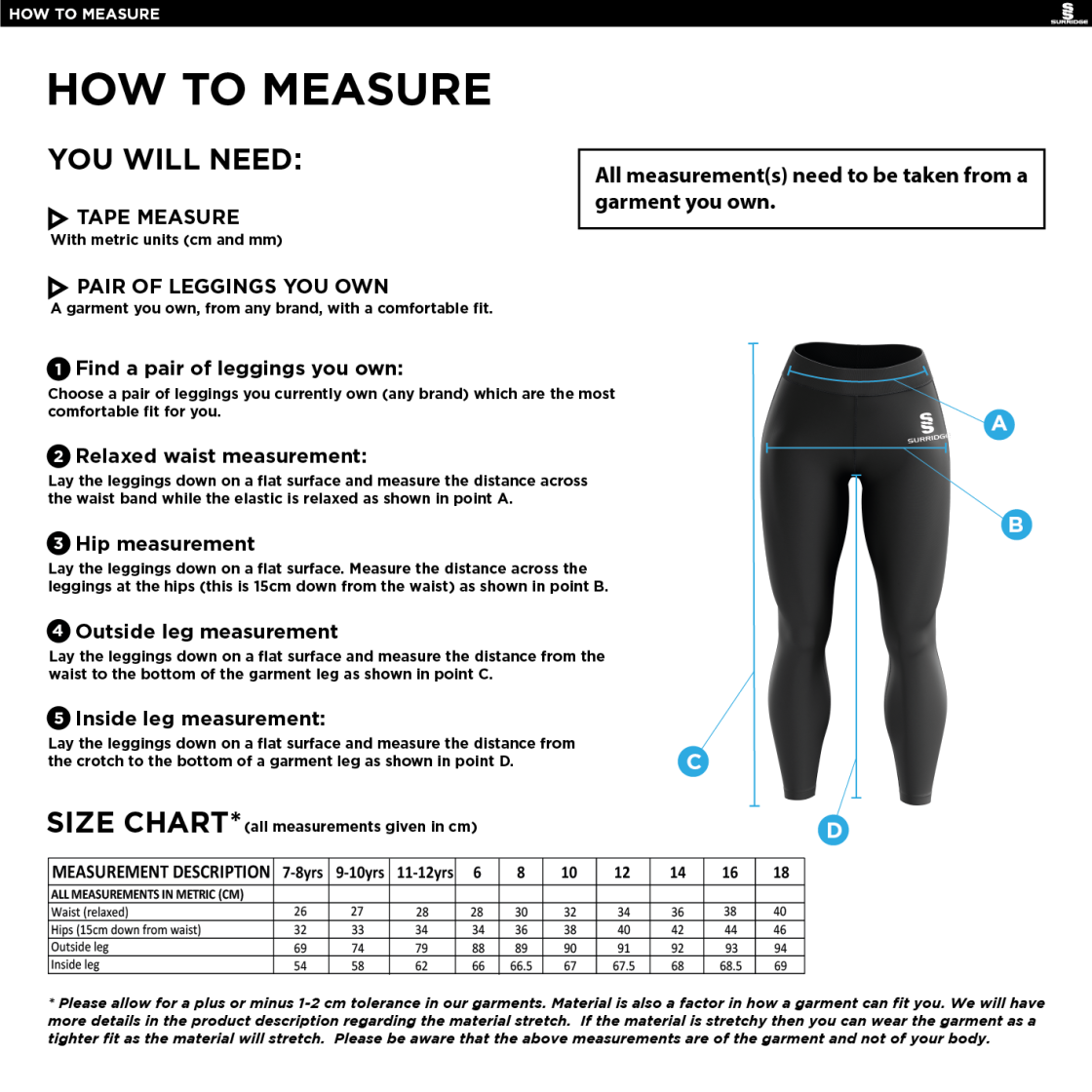 Cheshire Staff - Performance Full Length Leggings - Women's Fit - Size Guide