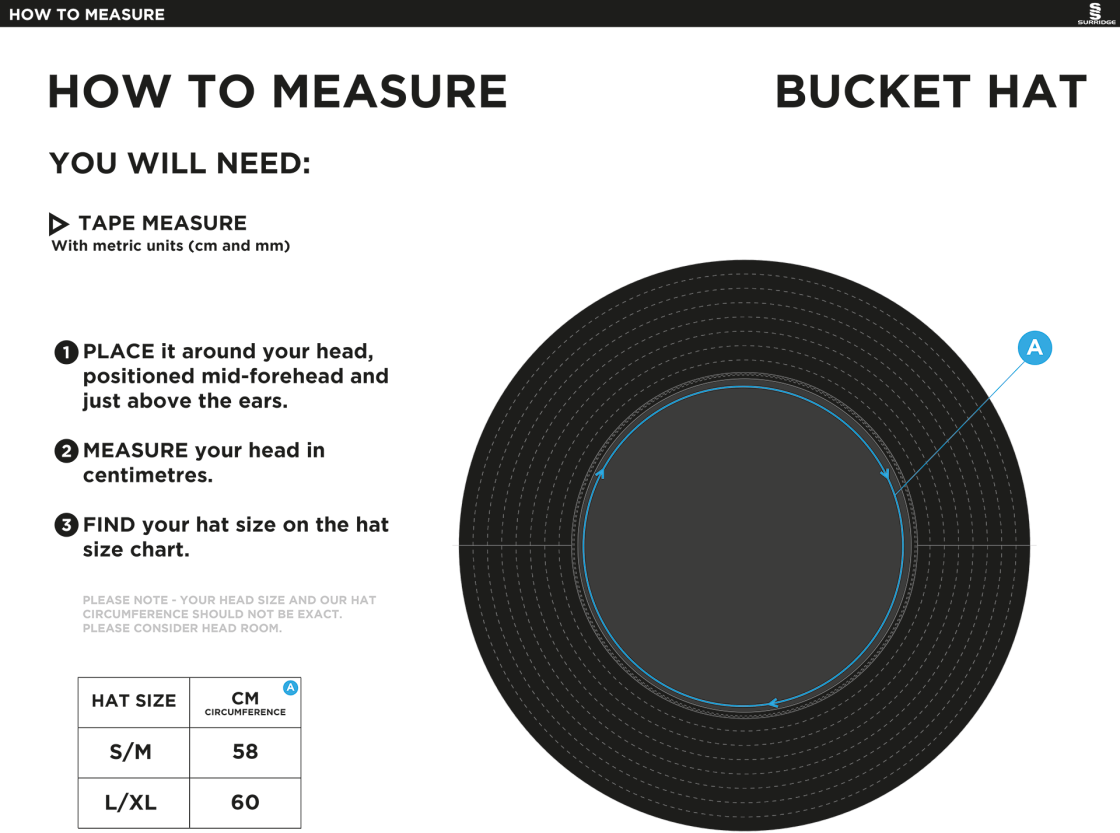 Cheshire County - Dual Bucket Hat - Black - Size Guide