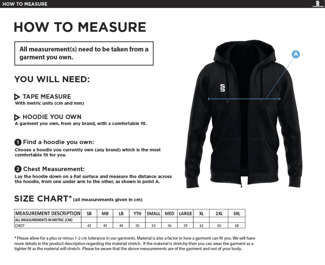Cheshire - Dual Full Zip Hoody - Unisex Fit - Size Guide