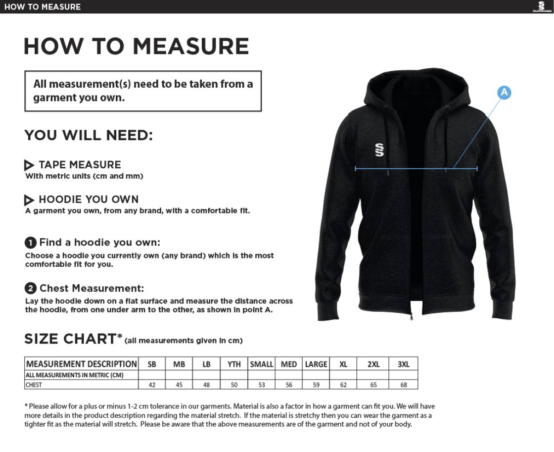 Cheshire Staff - Dual Full Zip Hoody : Black - Size Guide