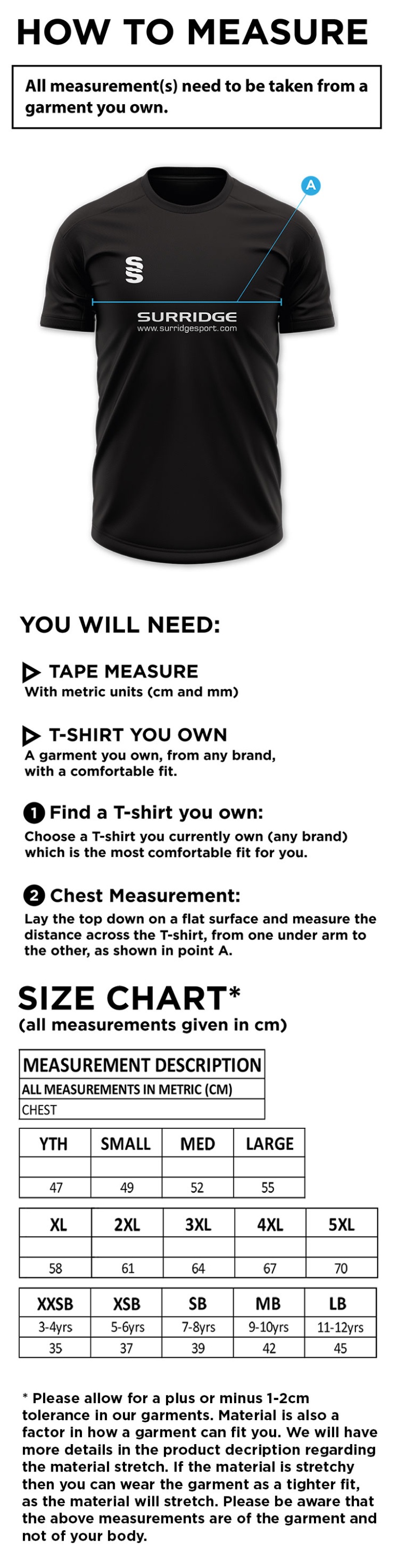 Cheshire Lions - Dual Games Shirt - Maroon - Size Guide