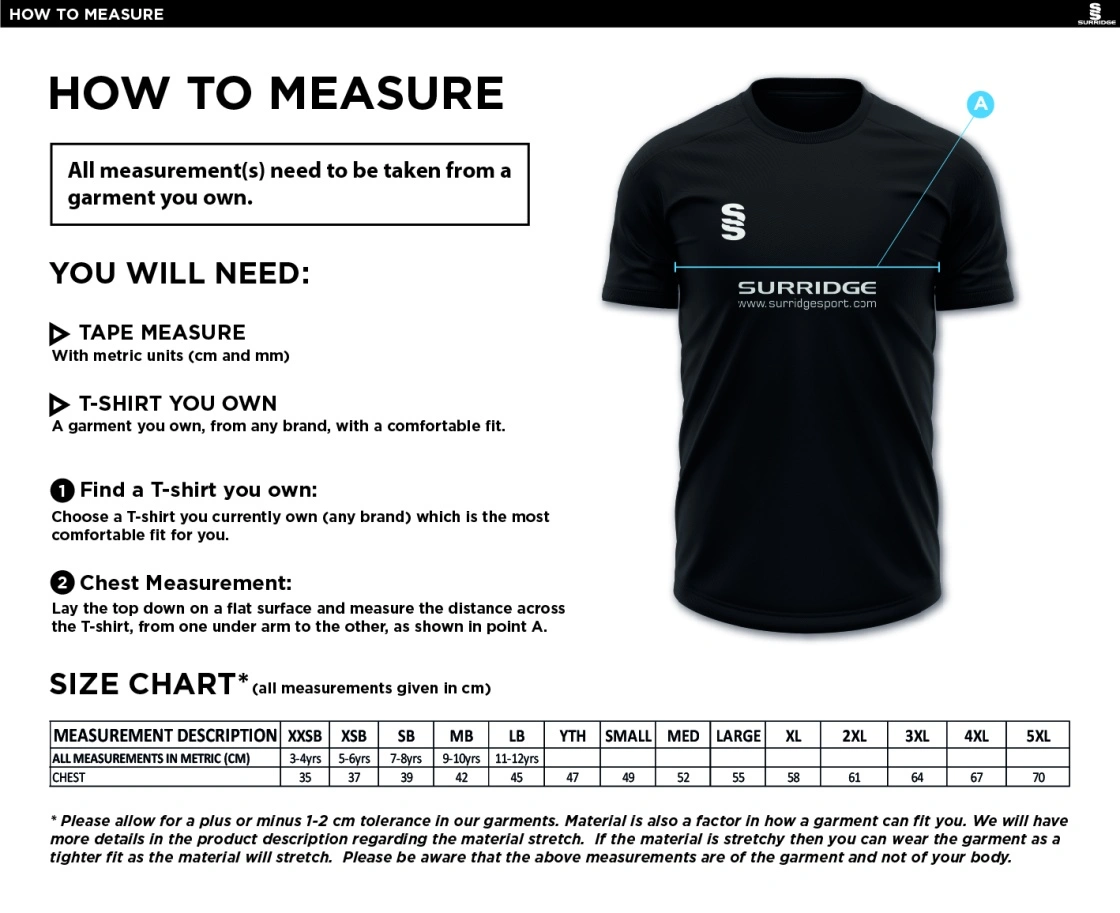 Cheshire Lions - Dual Solid Polo Shirt - Black - Size Guide